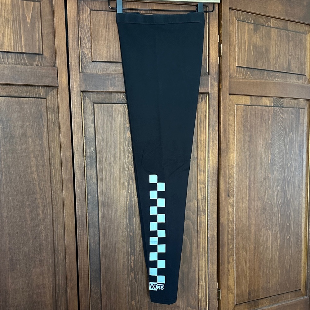 Vans Black Leggings with White Checkered Detail